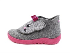 Superfit light grey/pink cat slippers wool felt